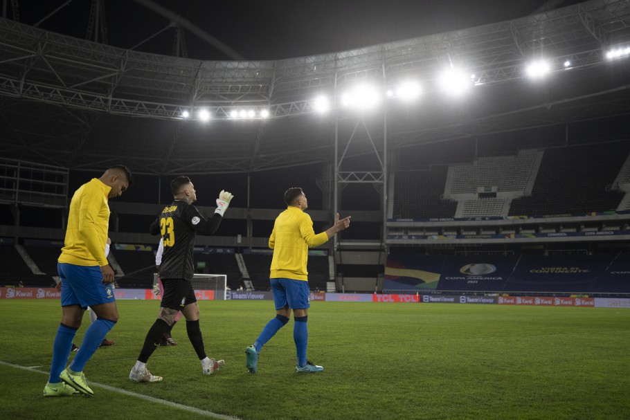Brasil x Peru pela semi final da Copa Am&eacute;rica 2021. Casemiro, Ederson e Thiago Silva