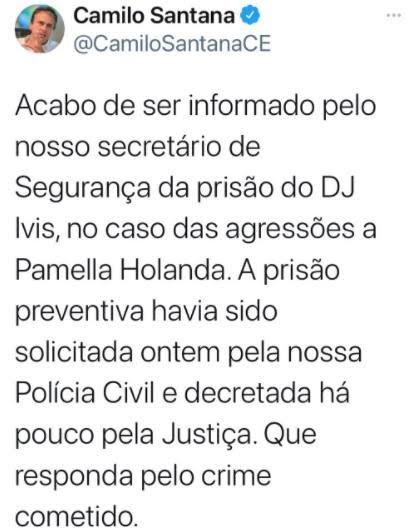 Post sobre prisão de DJ Ivis